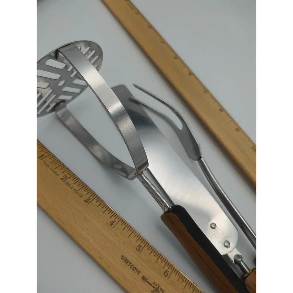 Vtg EKCO Stainless Cooking Utensils Woodgrain Faux Wood‎ Set of 3 Retro USA